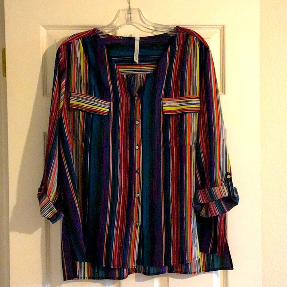 NY Collection Womens sz2x Multi colored button dn